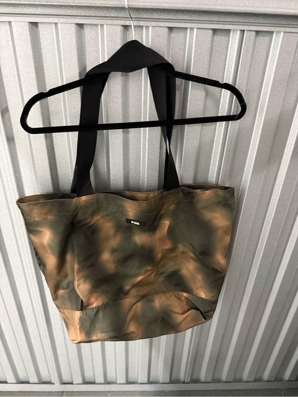 PINK Victoria's Secret Olive & Brown Tie-Dye Tote with Black Straps